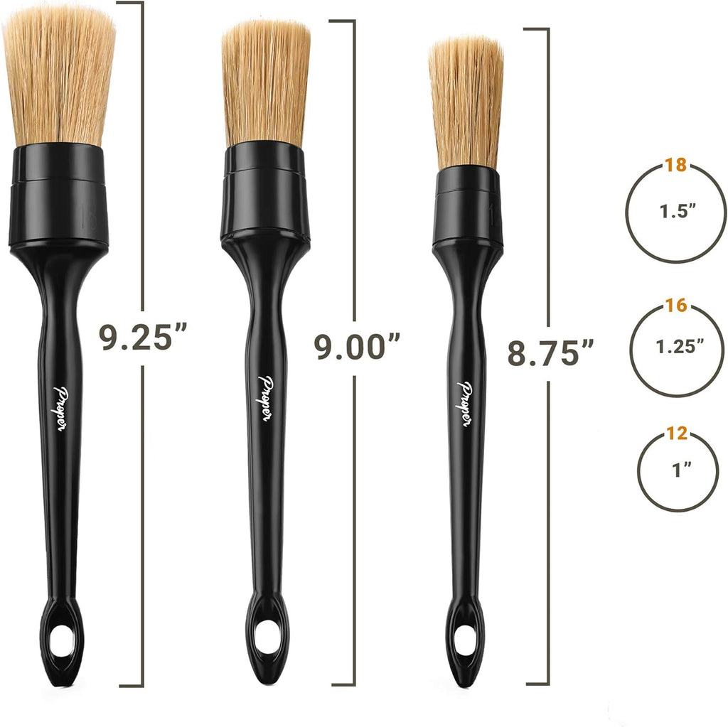 Premium Car Detailing Brush Set - Professional 3 Pack Kit Detail Brushes with Soft Boars Hair Bristles for Auto Interior & Exterior - for Cleaning Leather Seats, Air Vents, Wheels & Emblems