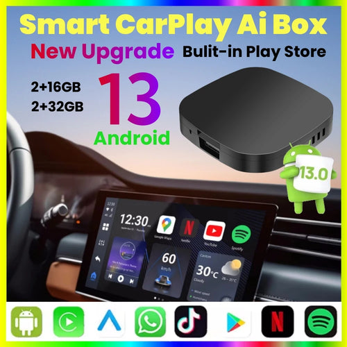 New Smart Carplay Ai Box Android 13 TV Box Wifi Wireless Android Auto Built-In Play Store for Netflixs and youtube so you can watch on road trips